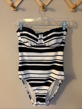 LOFT Black and White Striped One-Piece bathing suit